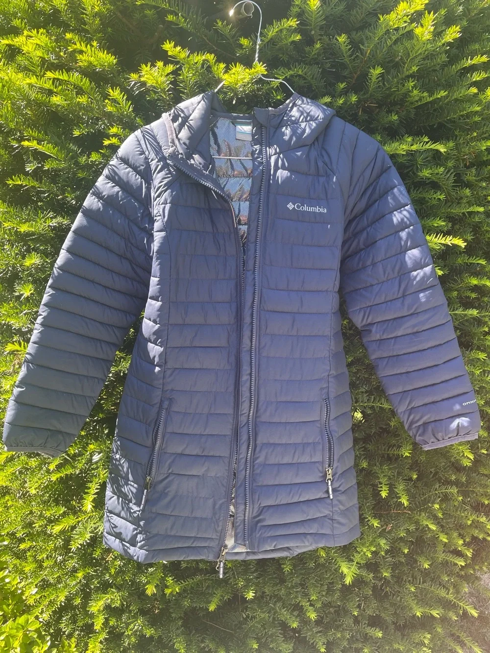 Columbia Omni-Heat Girls Medium 10/12 Long Blue Thermal Reflective Puffer Coat